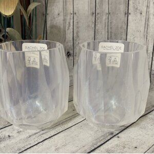 x2 RACHEL ZOE Frosted White Acrylic Diamond Cut Stemless Wine Glass Set Tumbler
